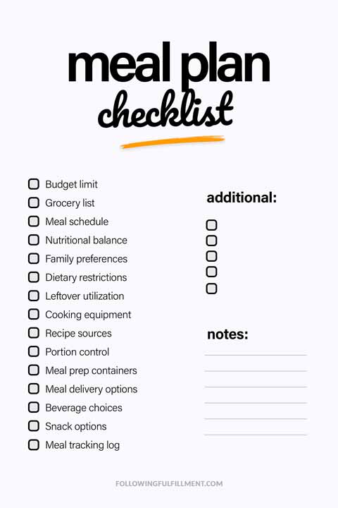 Meal Plan checklist