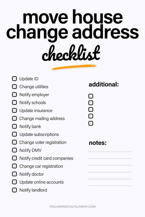 Move House Change Address checklist
