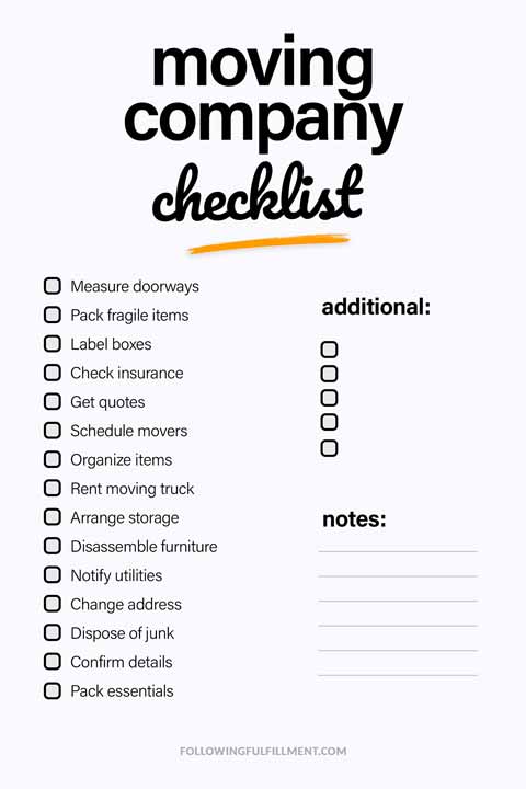 Moving Company checklist