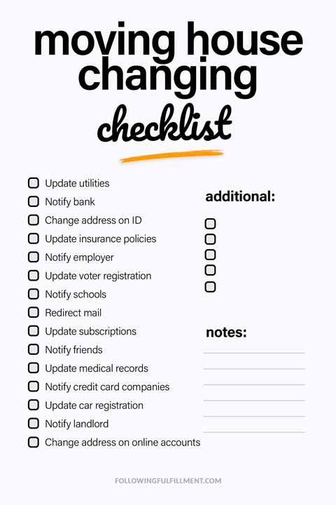 Moving House Changing Address checklist