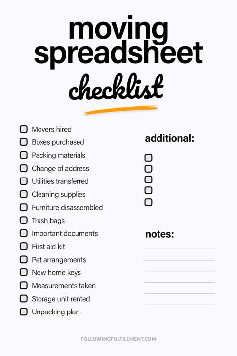 Moving Spreadsheet checklist