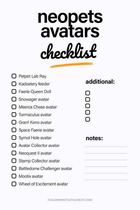 Neopets Avatars checklist