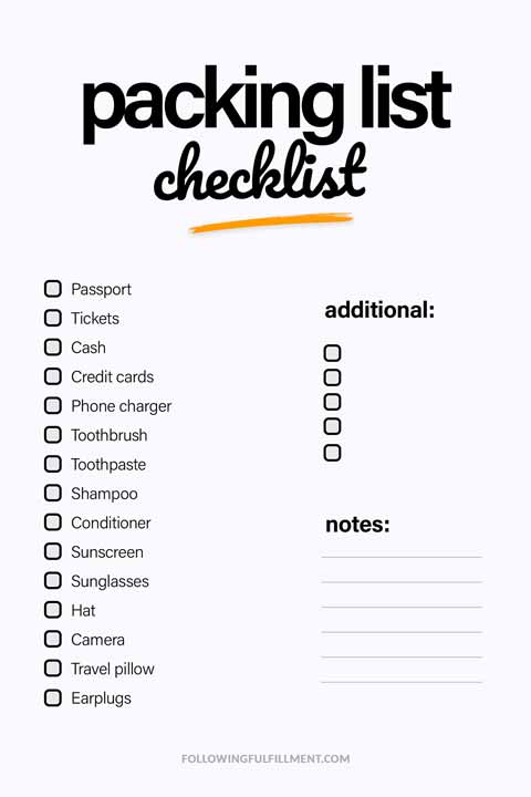 Packing List checklist