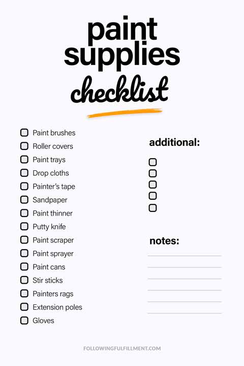 Paint Supplies checklist