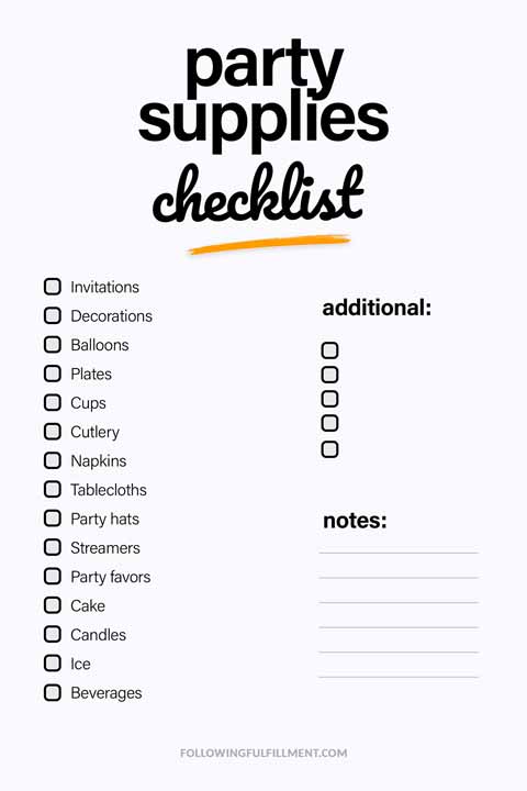 Party Supplies checklist