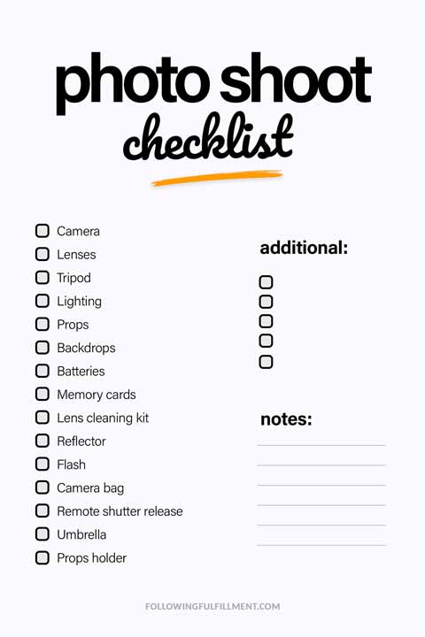 Photo Shoot checklist
