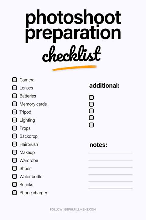 Photoshoot Preparation checklist