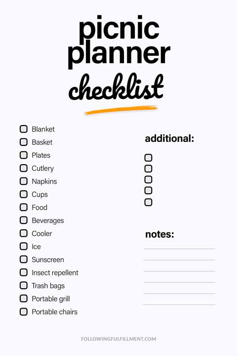 Picnic Planner checklist