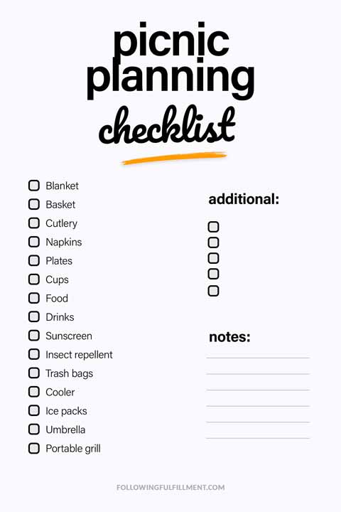 Picnic Planning checklist