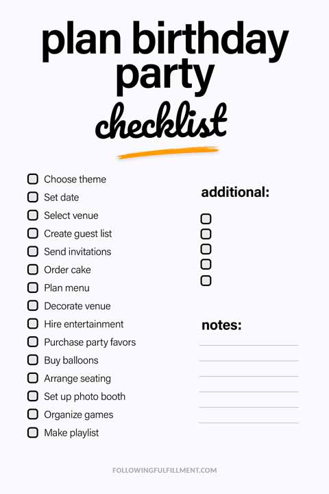 Plan Birthday Party checklist