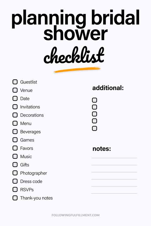 Planning Bridal Shower checklist