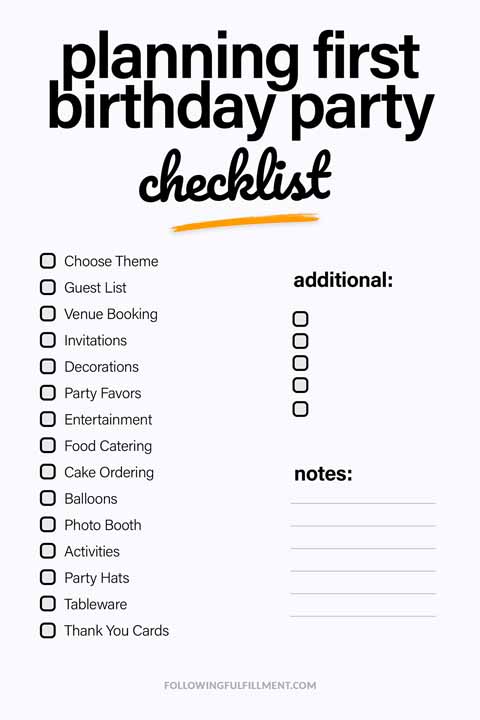 Planning First Birthday Party checklist