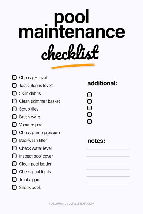 Pool Maintenance checklist