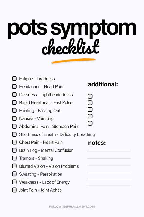 Pots Symptom checklist