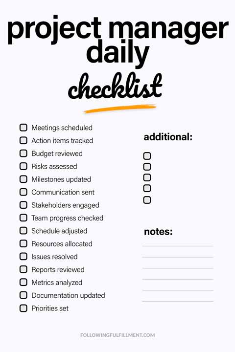 Project Manager Daily checklist