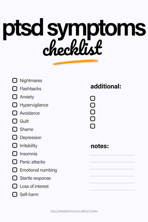 Ptsd Symptoms checklist
