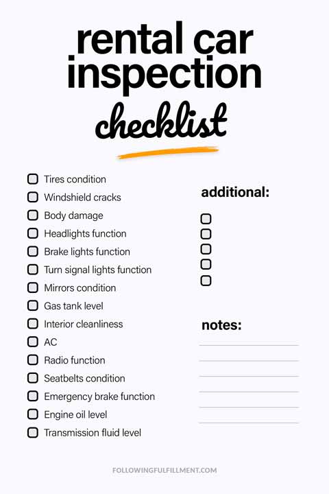 Rental Car Inspection checklist