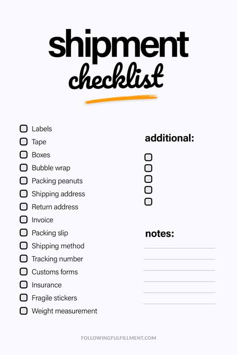 Shipment checklist