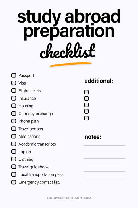 Study Abroad Preparation checklist