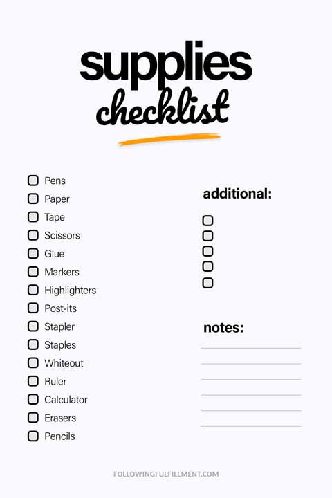 Supplies checklist