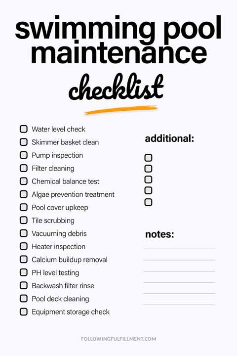 Swimming Pool Maintenance checklist