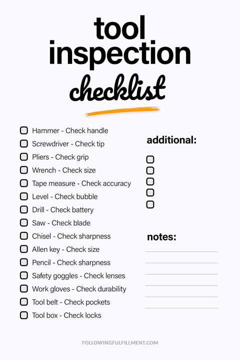 Tool Inspection checklist