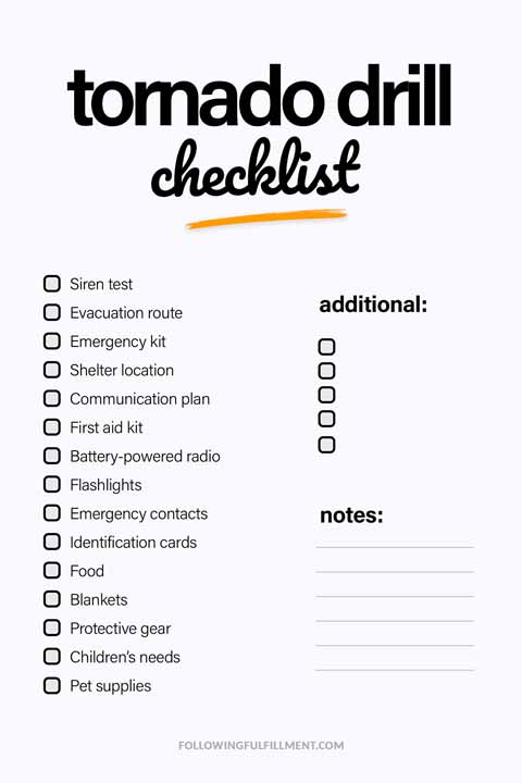 Tornado Drill checklist