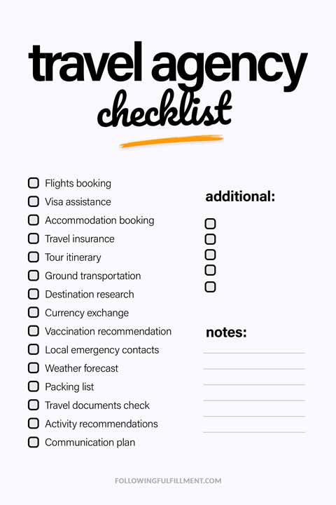 Travel Agency checklist