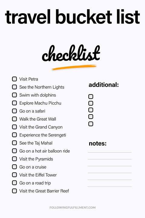 Travel Bucket List checklist