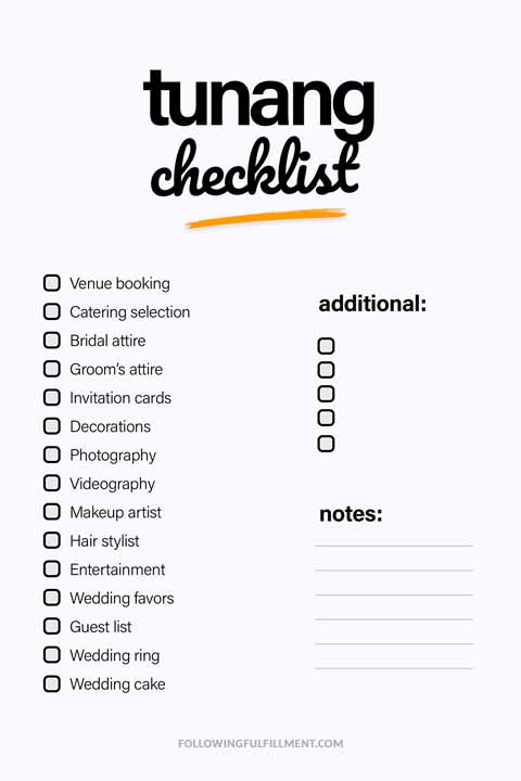 Tunang checklist