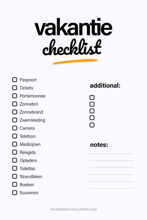 Vakantie checklist