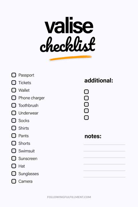 Valise checklist