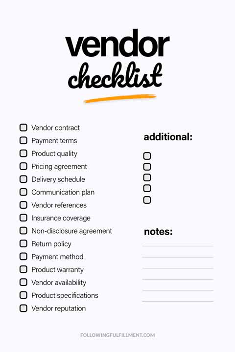 Vendor checklist