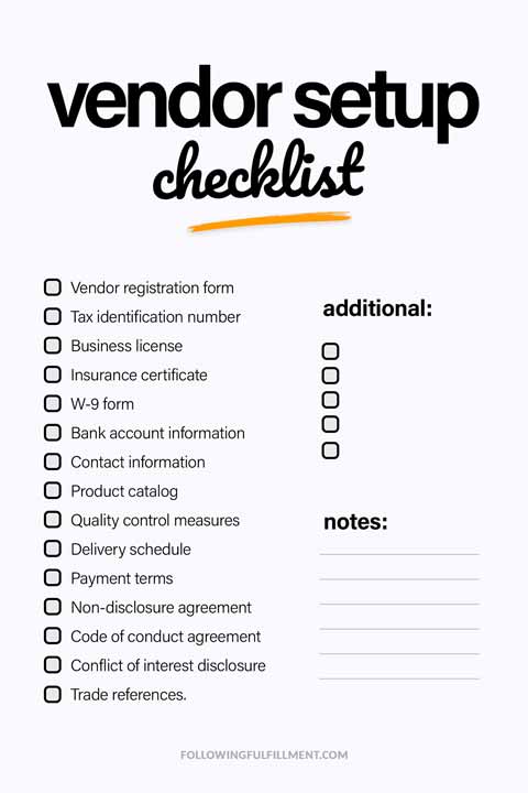 Vendor Setup checklist