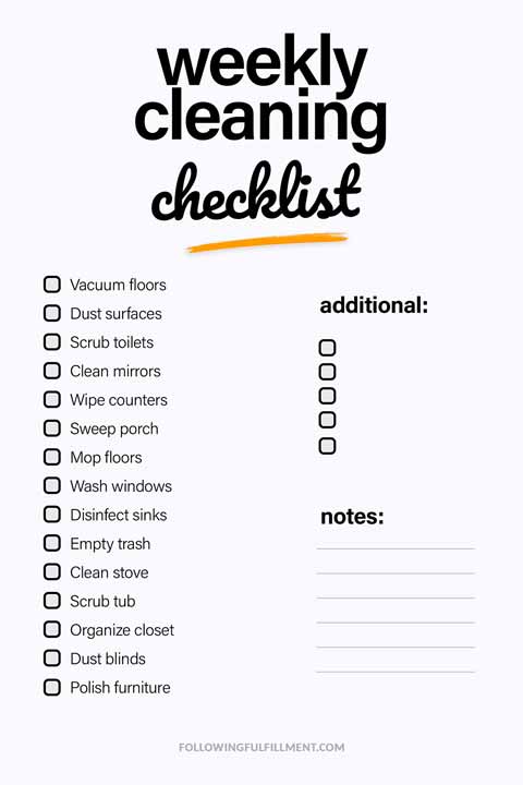 Weekly Cleaning checklist