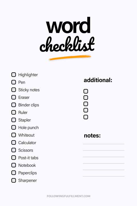 Word checklist