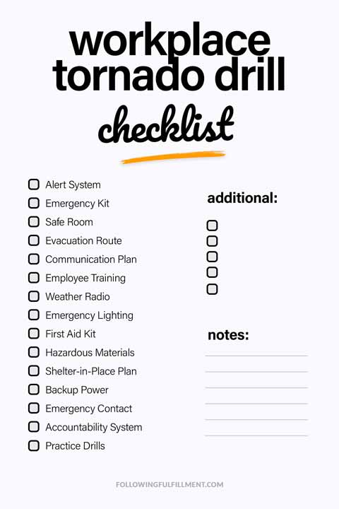 Workplace Tornado Drill checklist